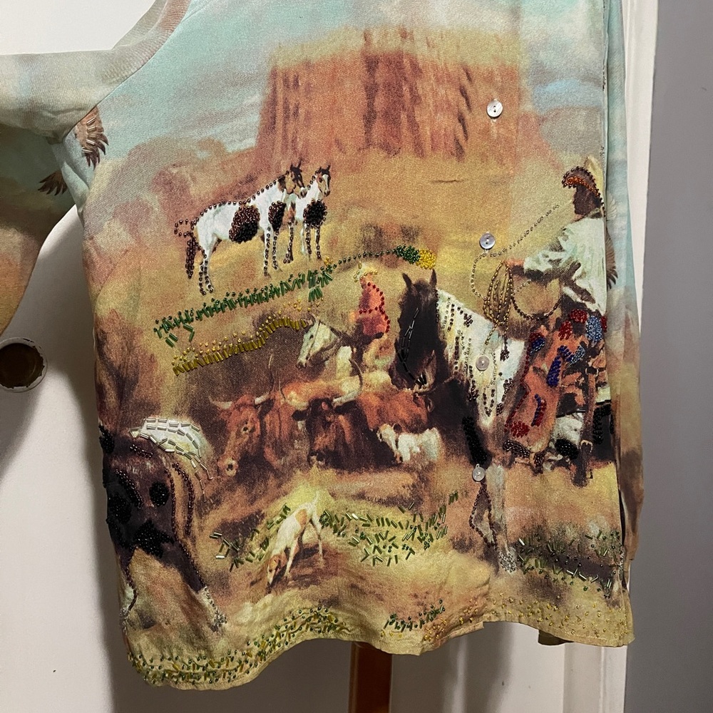 Pastel Western Print Button-Up Blouse - Multicolor - Picture 4 of 9